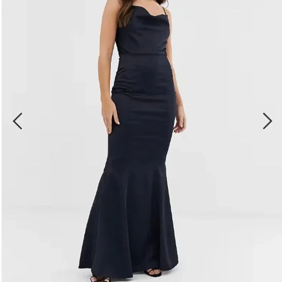 chinese dress ladies Asos Edition Satin Cowl Neck Maxi Dress With Cut Out Back In Dusky Blue